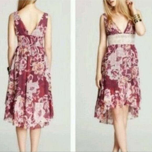 Free People Floral High Low Size 10 Pink Purple Dress - Picture 7 of 7